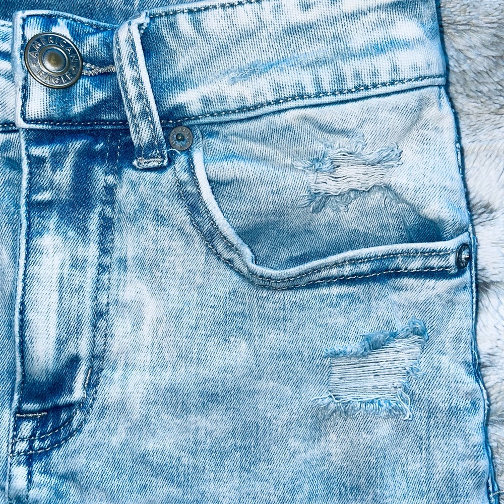 AE Denim Mini Skirt High Waisted Frayed Size 0 Long AEO Jean Skirt 0L - Picture 5 of 7